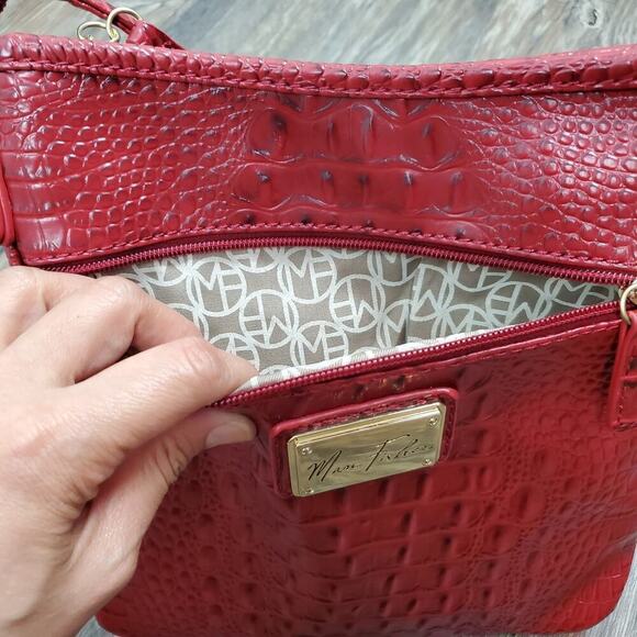 Red Croc Crossbody Bag & Wallet Set Marc Fisher Faux Leather Kenneth Cole Clutch - Picture 7 of 11
